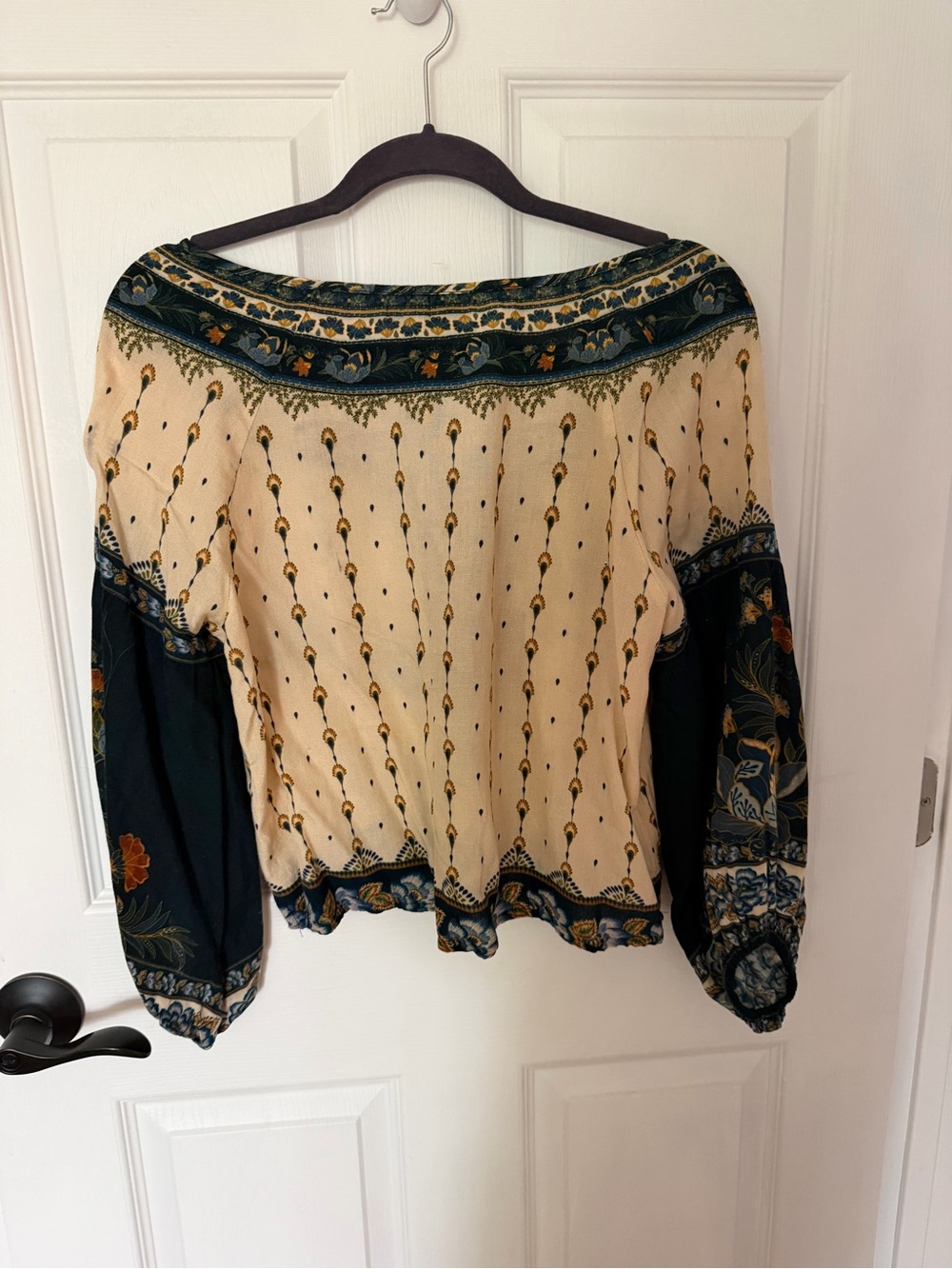 FARM Rio Cream Blouse with Teal and Mustard Floral Borders